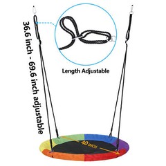40″Rainbow Tree Swing Saucer Round Seat with 2 Adjustable Hanging Ropes Backyard