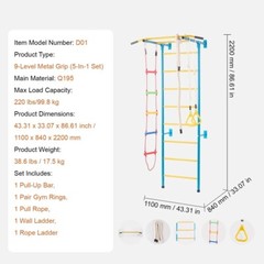 5 in 1 Kids Indoor Gym Playground Swedish Wall Ladder Children Home Climbing Gym