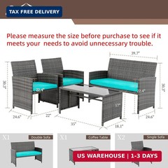 4 Piece Patio Ratten Set Outdoor Furniture Set Wicker Conversation Sets with Cus