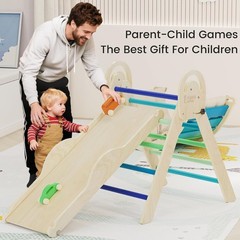 Pikler Triangle Set with Cushion, Montessori Climbing Set, Indoor Climb Toys,…