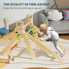 2024 8-In-1 Pikler Triangle Climbing Set Toddler Toys Indoor Baby Jungle Gym Cli