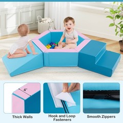 3 PCS Baby Foam Climbing Blocks w/Ball Pit Triangle Stair 100 Ocean Balls