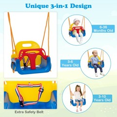 Kids 3-in-1 Swing Set 660 LBS Carbon Steel Swing Frame w/Belt Swing for Toddlers