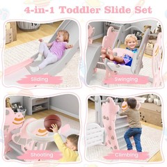 Toddler Slide and Swing Set 4-in-1 Indoor Playground with Extended Slide & Swing