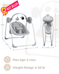 Portable Baby Swing for Infants, Adjustable Speed, Grey Velvet