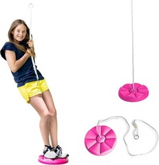 Adventure Awaits! Heavy-Duty Pink Disc Swing with Nylon Rope for Backyard Play