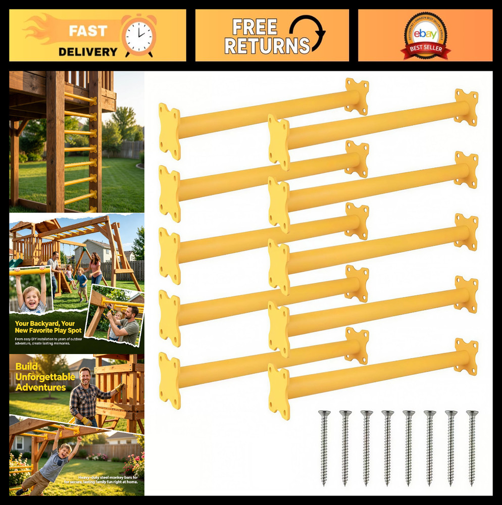 16.5″ Heavy Duty Steel Monkey Bars – 10 Pack Metal Ladder Rungs for Swing Set, C