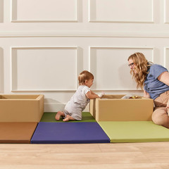 Softzone Play Patch Activity Mat and Toy Bins, Beginner Playset, Earthtone, 6-Pi
