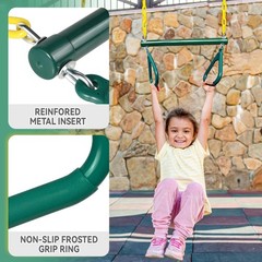 16″ Trapeze Swing Bar with Gym Ring & Toddler Swing, Swing Set Accessories wi…