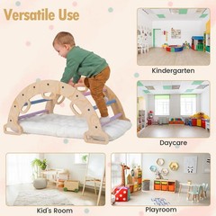 Wooden Rocking Climbing Arch w/Cushion, 3-in-1 Montessori Kids Climber Rocker