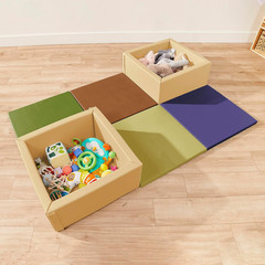 Softzone Play Patch Activity Mat and Toy Bins, Beginner Playset, Earthtone, 6-Pi