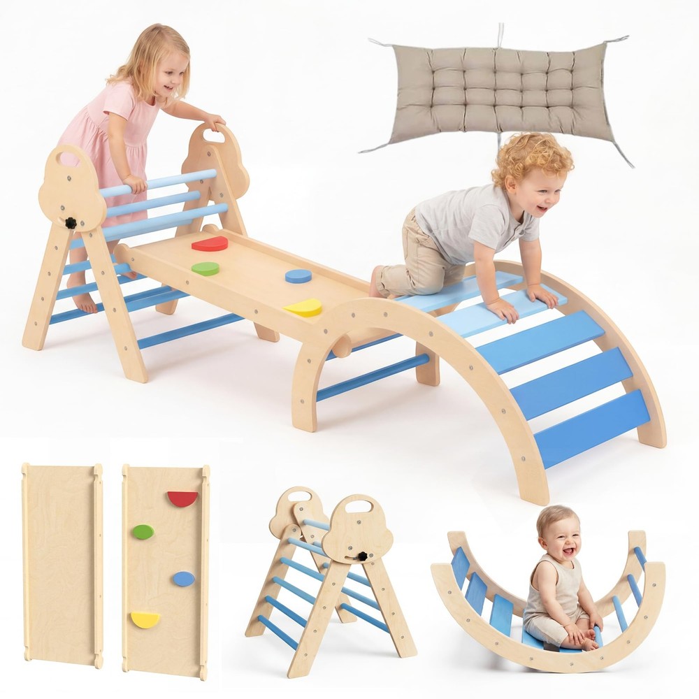 8-in-1 Wooden Climbing Set for Toddlers with Cushion, Foldable Montessori Ind…