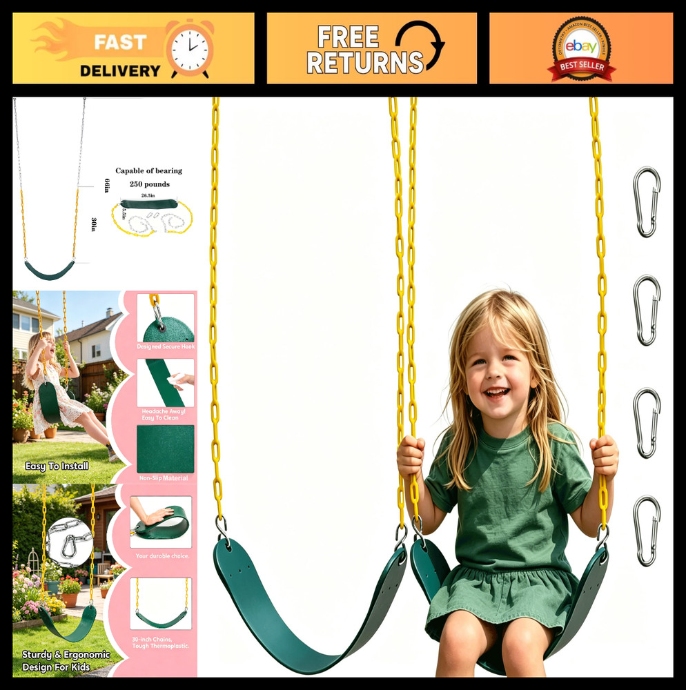 Heavy Duty 2 Pack Kids Swing Seat with 66” Chain – Outdoor Playground Accessorie