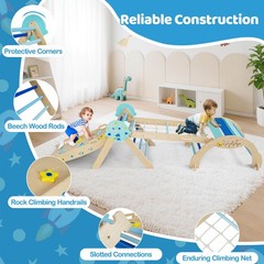 Spaceman Theme Wooden Montessori Climbing Set w/Arch Ramp Climbing Rope & Ladder