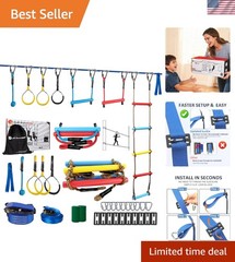 Ninja Warrior Obstacle Course for Kids – 2*56FT Slackline Kit with 8 Obstacle…