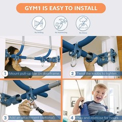 4-Piece Doorway Gym Indoor Playground Blue Indoor Playset Swing Ladder Rings