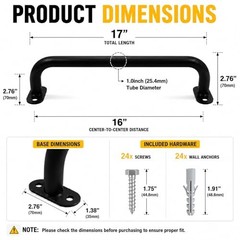 17 Inch Metal Playground Handles Set of 6, Heavy-Duty Climbing Wall Grab Black