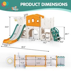 8 in 1 Toddler Slide Set, Kid Slide with Basketball, Indoor Playset for 1-3