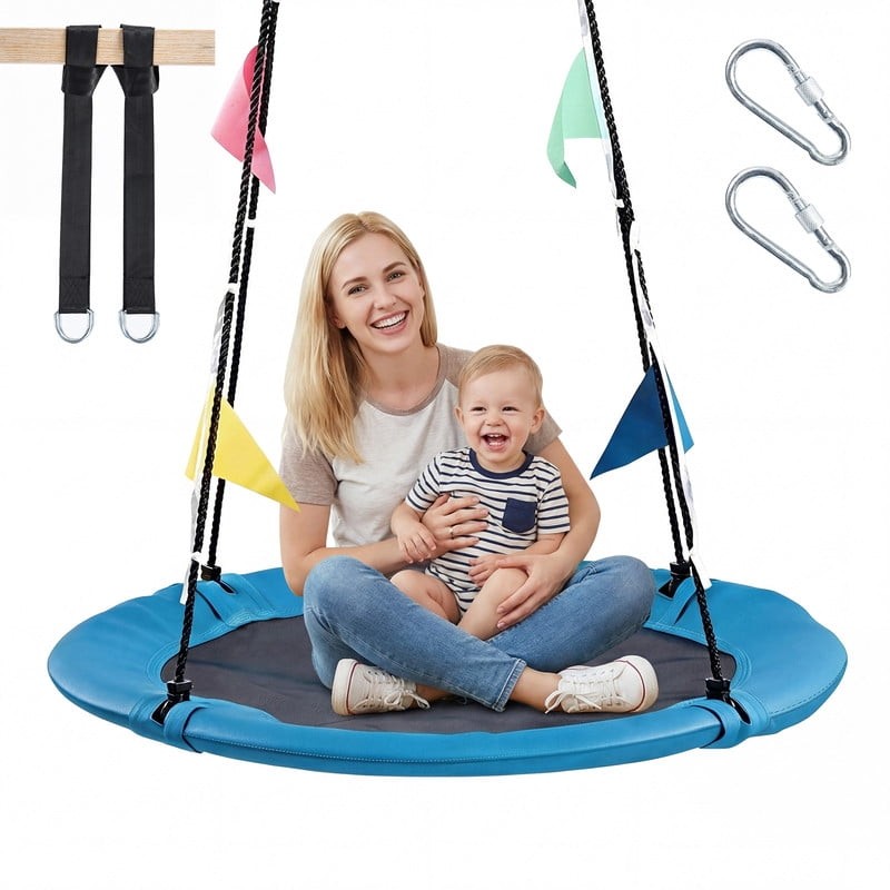40″ Flying Saucer Swing for Kids, 33″-63″ Adjustable Height Tree Swing