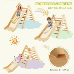 Climbing Toy Set Triangle Climber w/ Climbing Ladder & Sliding Ramp Natural