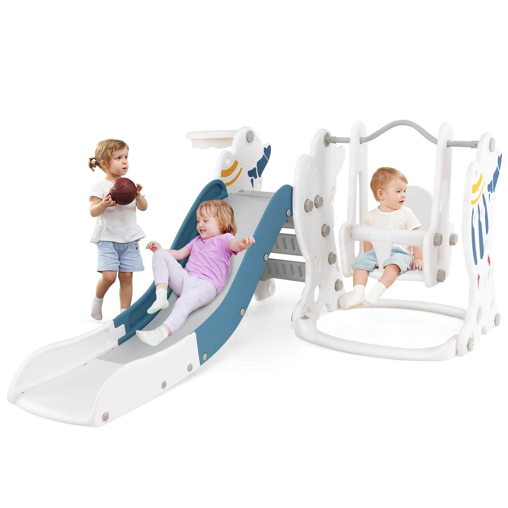 Toddler Slide and Swing Set 4-in-1 Indoor Playground with Extended Slide & Swing