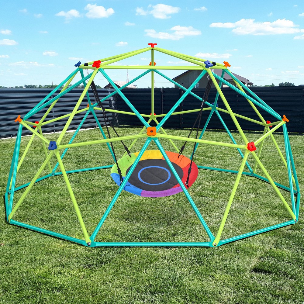 10ft Climbing Dome Swing Set Jungle Gym Rust-Resistant Outdoor Playset for Kids
