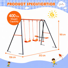 Backyard outdoor swing set: heavy-duty A-frame metal, black, 440lbs capacity