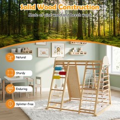 Indoor Jungle Gym for Kids 8-in-1 Montessori Climber Playset with Swing Monkey