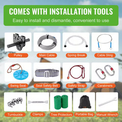 Zipline Kit for Kids and Adult 100 Ft. Zip Line Kits up to 330 Lbs. Backyard Out