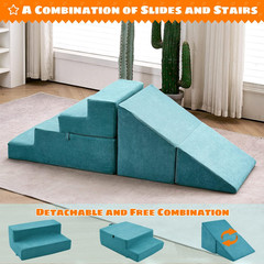 Toddler Counch Slide Indoor Playground Set, Safe Soft Foam Climbing Blocks with