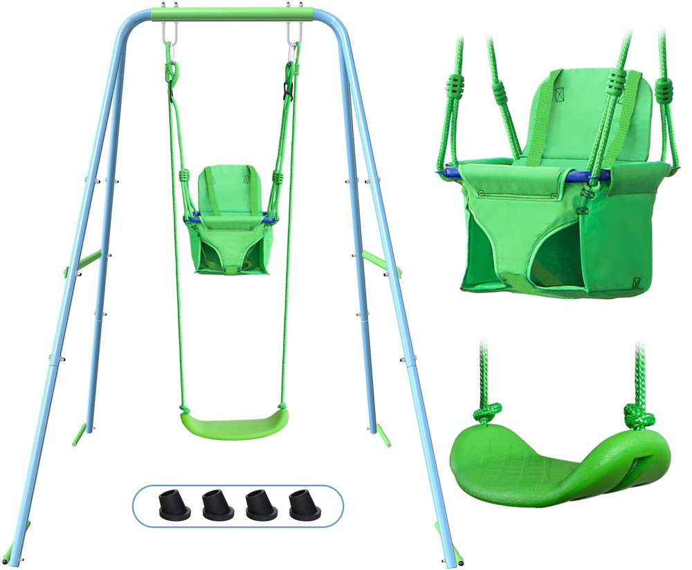 2-in-1 My First Toddler Swing Set for Backyard, Baby Indoor/Outdoor Swing wit…