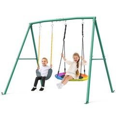 440lb 2 Seats Metal Swing Set Backyard Heavy-Duty Playset Kids Adults Swing Set