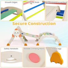 Climbing Toy Set w/ Arch, Foldable Ladder & Wooden Indoor Playground Jungle Gym