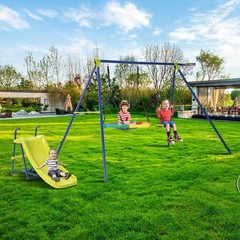 4-in-1 Swing Set for Backyard Heavy-Duty Metal Playset for 3-12 Years Old Kids