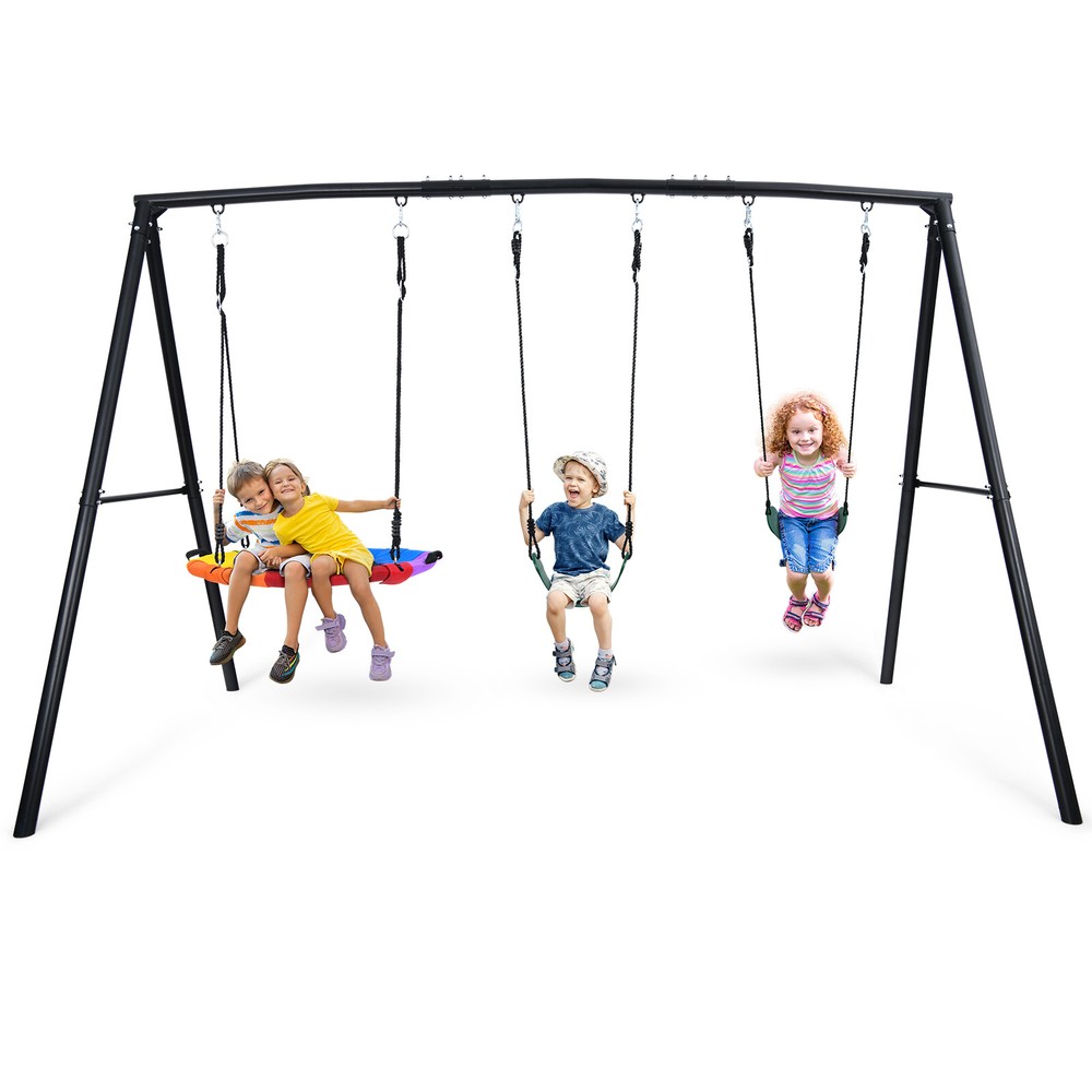 500lb 4 IN 1 Swing Set for Backyard Kids Adult w/3 Swings Heavy Duty Metal Frame