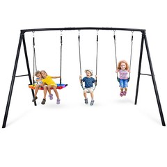 500lb Backyard Swing Set with 3 Swing Heavy-Duty Metal Frame Kids Adult Backyard