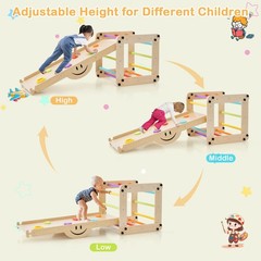 2-Piece Indoor Wooden Montessori Climbing Toys with DIY Climber, Slide & Seesaw