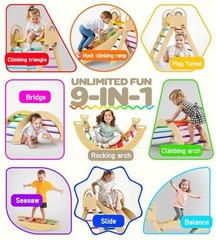 Pikler Triangle Set, 9-in-1 Montessori Climbing Toy for Toddlers, Rainbow