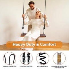Wooden Tree Swing， Heavy Duty 500lbs Capacity Kids and Dark Brown (Upgraded)