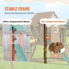 Premium Cedar 9-in-1 Playground Set w/2 Swings 6ft Slide Rock Wall Sandbox Fort