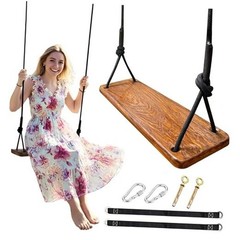 Wooden Tree Swing， Heavy Duty 500lbs Capacity Kids and Dark Brown (Upgraded)