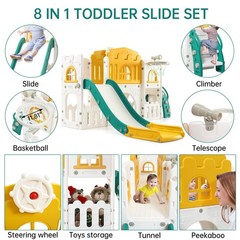 8 in 1 Toddler Climber Slide Playset Outdoor Indoor Slide Playset for Kids