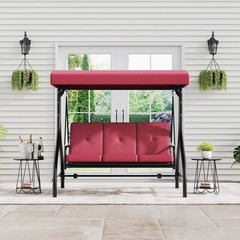 Red 3-Seat Patio Swing, 180° Reclining Bed, Adjustable Canopy, 800lb Steel
