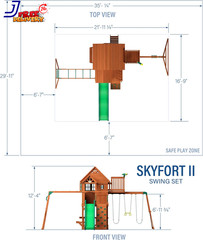 Skyfort II Cedar Wood Swing Set with Wave Slide Raised Clubhouse Outdoor Playset