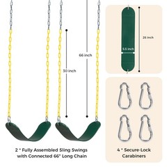 2 Pack Outdoor Swings Seats with 66″ Rust-Resistant Heavy Duty Chain, Playgro…