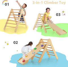 Pikler Triangle Set 3 in 1 Climbing Toys for Toddlers Foldable Wood Montessori B