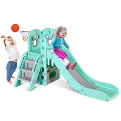 Toddler Slide, Indoor Slide Climber Set for Kids with Storage & Basketball Hoop