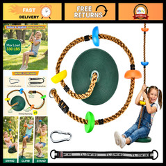 Outdoor Tree Swing Set for Kids – 330LB Capacity, Climbing Rope, Disc Seat, Cara