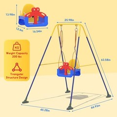 3-in-1 Toddler Swing Set, Baby Swing with Safety Belt, Blue Yellow
