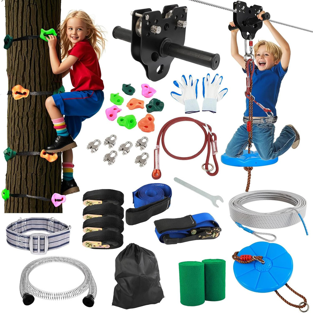 Zip Line Kit for Kids Adults: 200FT up to 400 Lbs – Updated Removable Design Tro